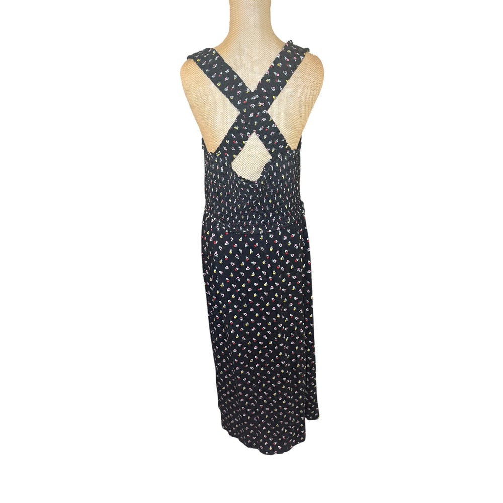 Boden Black Floral Smocked‎ Midi Dress Square Neck Cross Back Feminine 14R - Picture 8 of 9